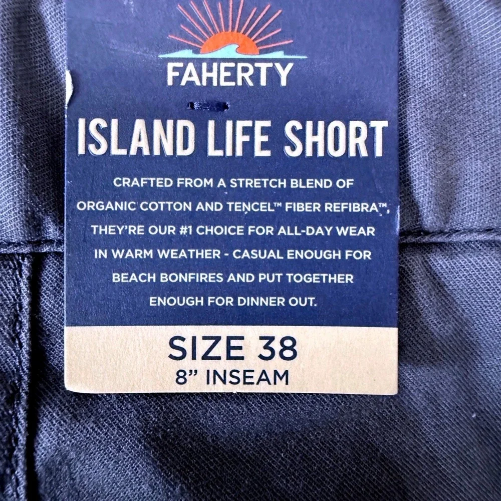 Faherty Mens 38 Waist Island Life Shorts Navy Blue‎ Organic NWT